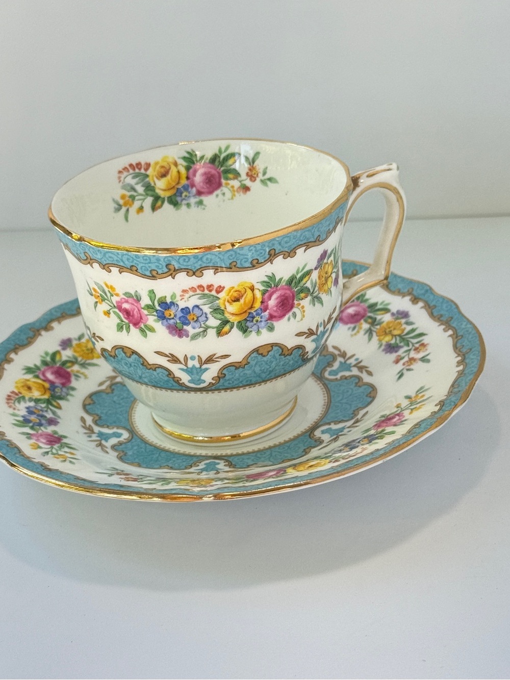 Vintage Crown Staffordshire - Lyric Tunis Blue, Teacup, Saucer, Bone China, Good